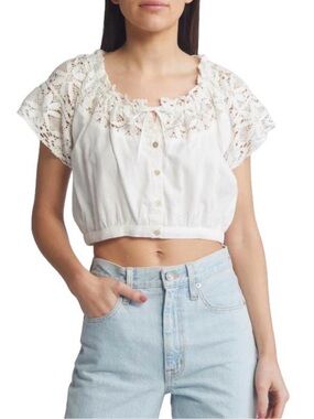 Cleobella Teresa Lace Crop Shirt Ivory Organic Cotton Top Size L